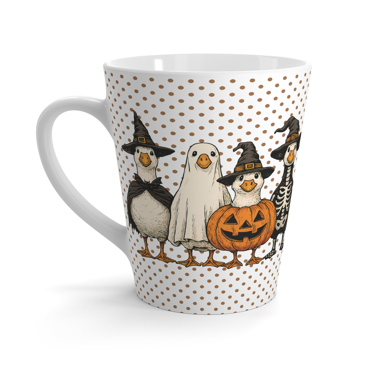 Cute Goose Halloween Latte Mug, Cute Halloween Gift, Spooky Coffee Mug, Fall Decor, Trick or Treat Polka Dot Mug