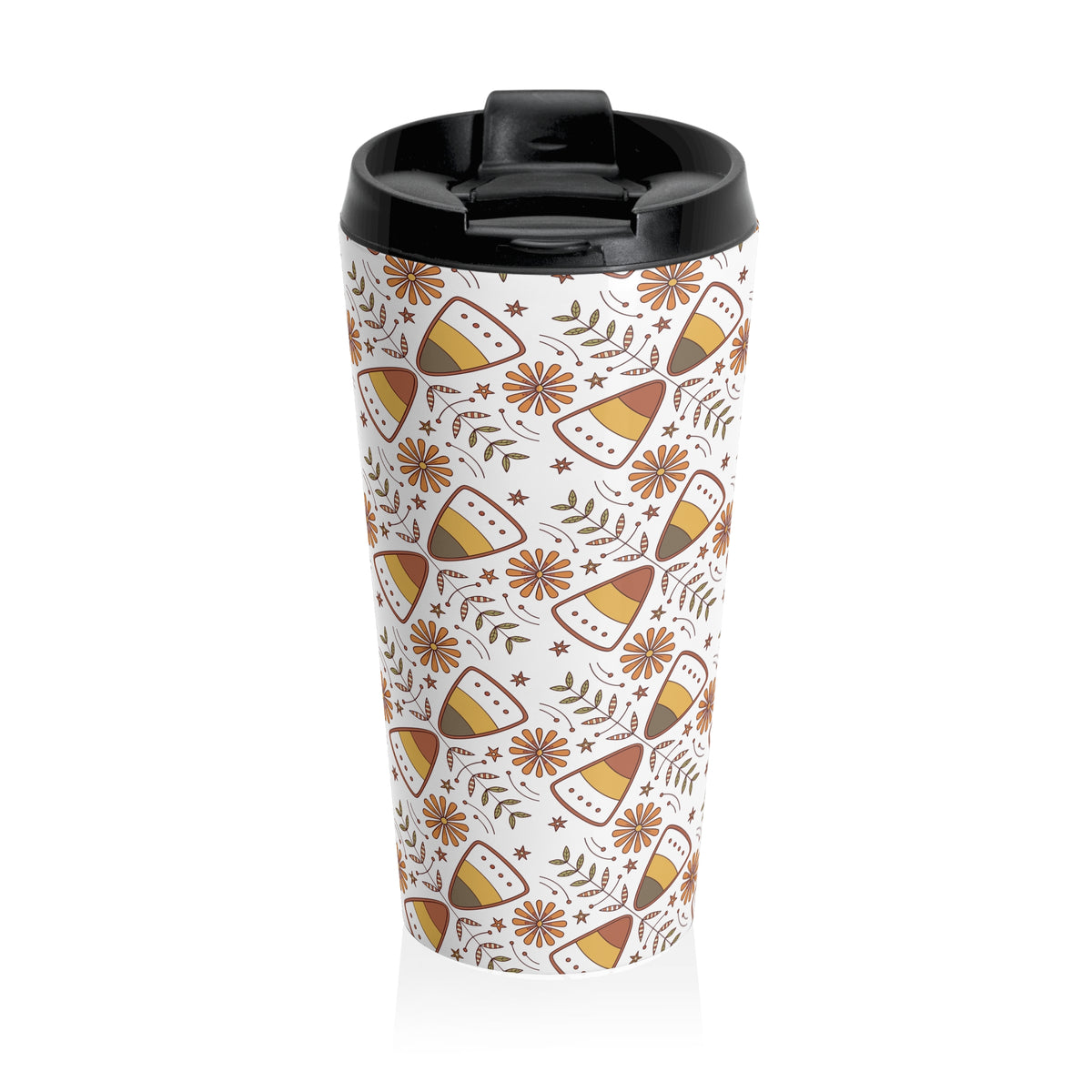 Nordic Hygge Halloween Candy Corn Stainless Steel Travel Mug, Cozy Halloween Cup, Fall Hot Drink Tumbler, Autumn Tea Mug, Spooky Coffee
