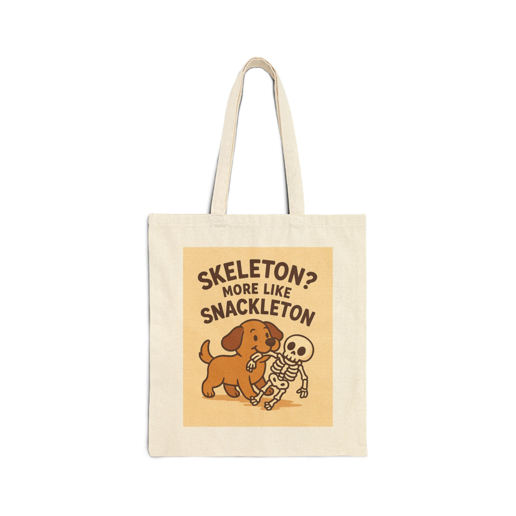 Funny Halloween Cotton Trick or Treat Tote Bag, Cute Dog & Skeleton Tote, Fall Shopping Bag, Spooky Season Accessory 15x16"