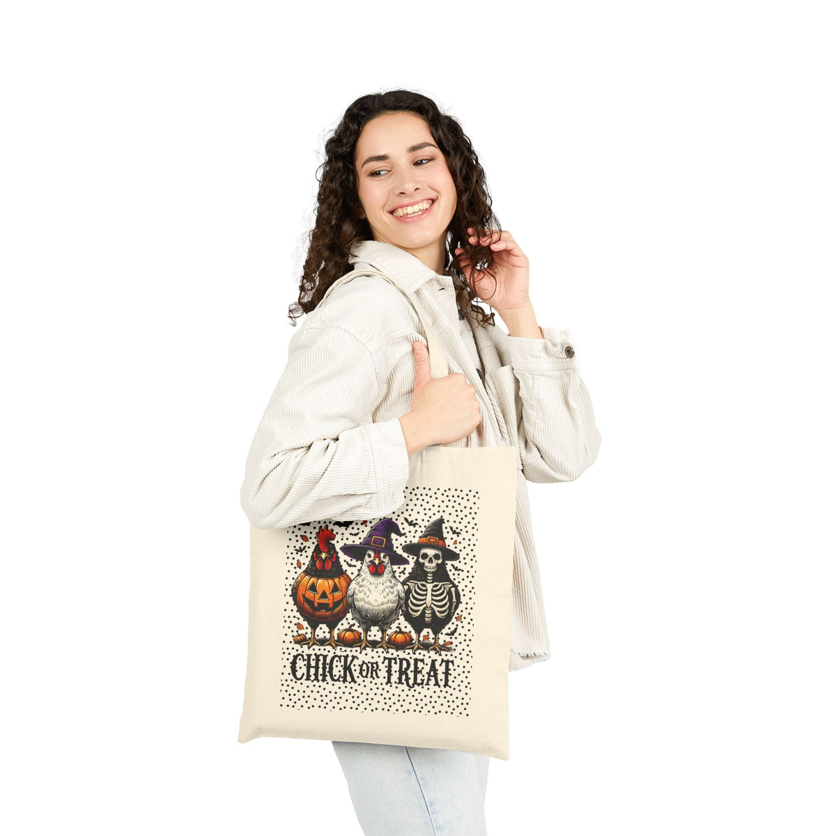 Cute Halloween 15x16" Trick or treat Tote Bag, Two-Side Cotton Canvas Trick or Treat Bag, Eco-Friendly Shopping Tote, Spooky Season Gift