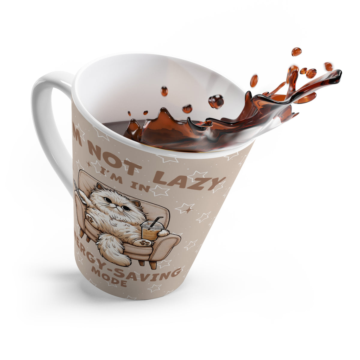 Cozy Funny Cat Latte Mug - Energy Saving Mode, Cat Lover Gift, Coffee Cup, Home Decor, Cute Cat Halloween Fall Autumn Mug