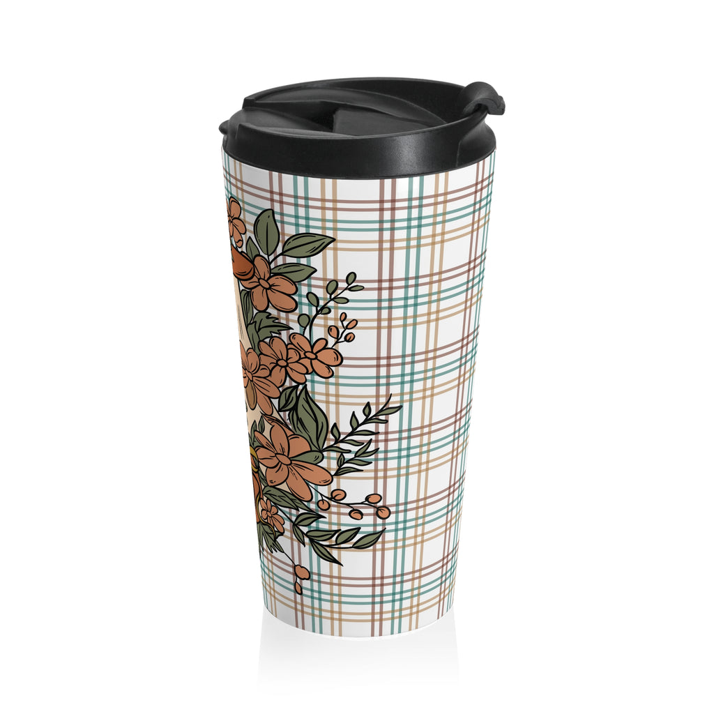 Halloween Boo-Jee Ghost Floral Plaid Autumn Vibes Stainless Steel Travel Mug, Cute Ghost Mug, Fall-Themed Coffee Cup, Pumpkin Spice
