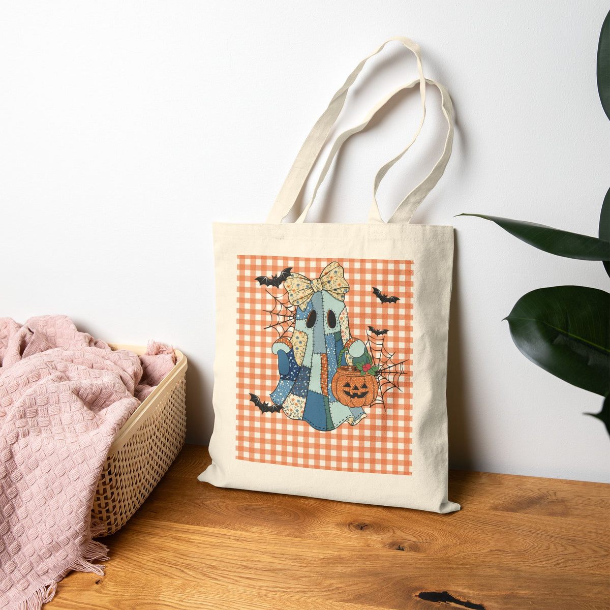 Personalized Halloween GhostTrick or Treat Bag, Funny Boo-Jee Coquette Ghost, Customizable Halloween Bag, 15x16"