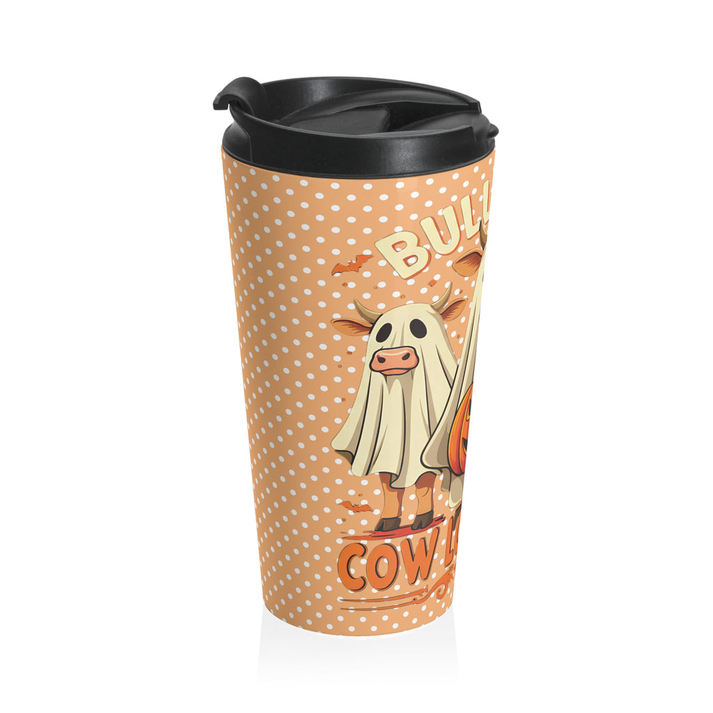Funny Halloween Bull Sheet Polka Dot Travel Mug, Cute Cow Mug for Pumpkin Spice Lovers, Fall Coffee Cup, Farmhouse