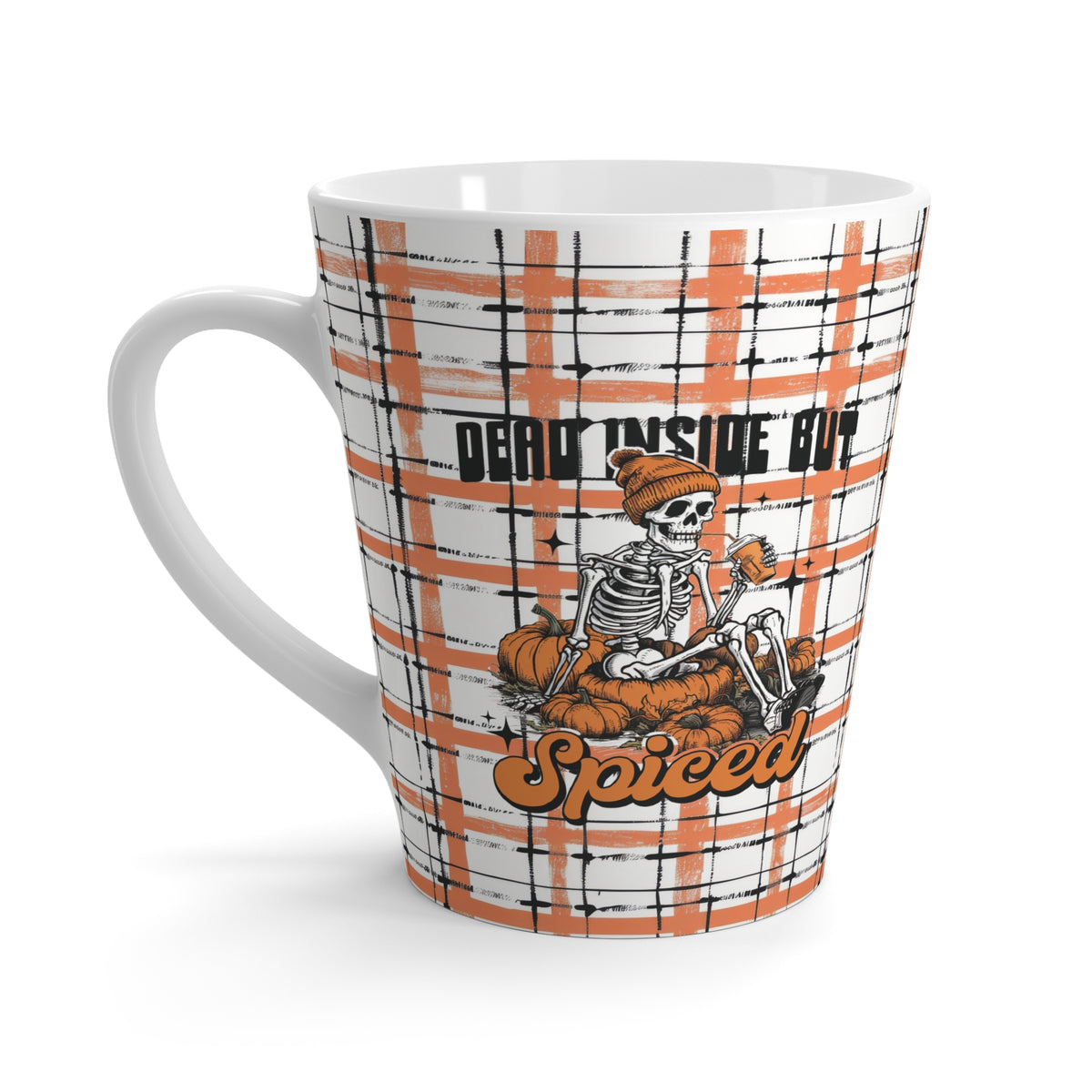 Fall Vibes Latte Mug - Dead Inside But Spiced, Funny Halloween Coffee Cup, Cozy Kitchen Decor, Fall Autumn, Pumpkin Spice Mug