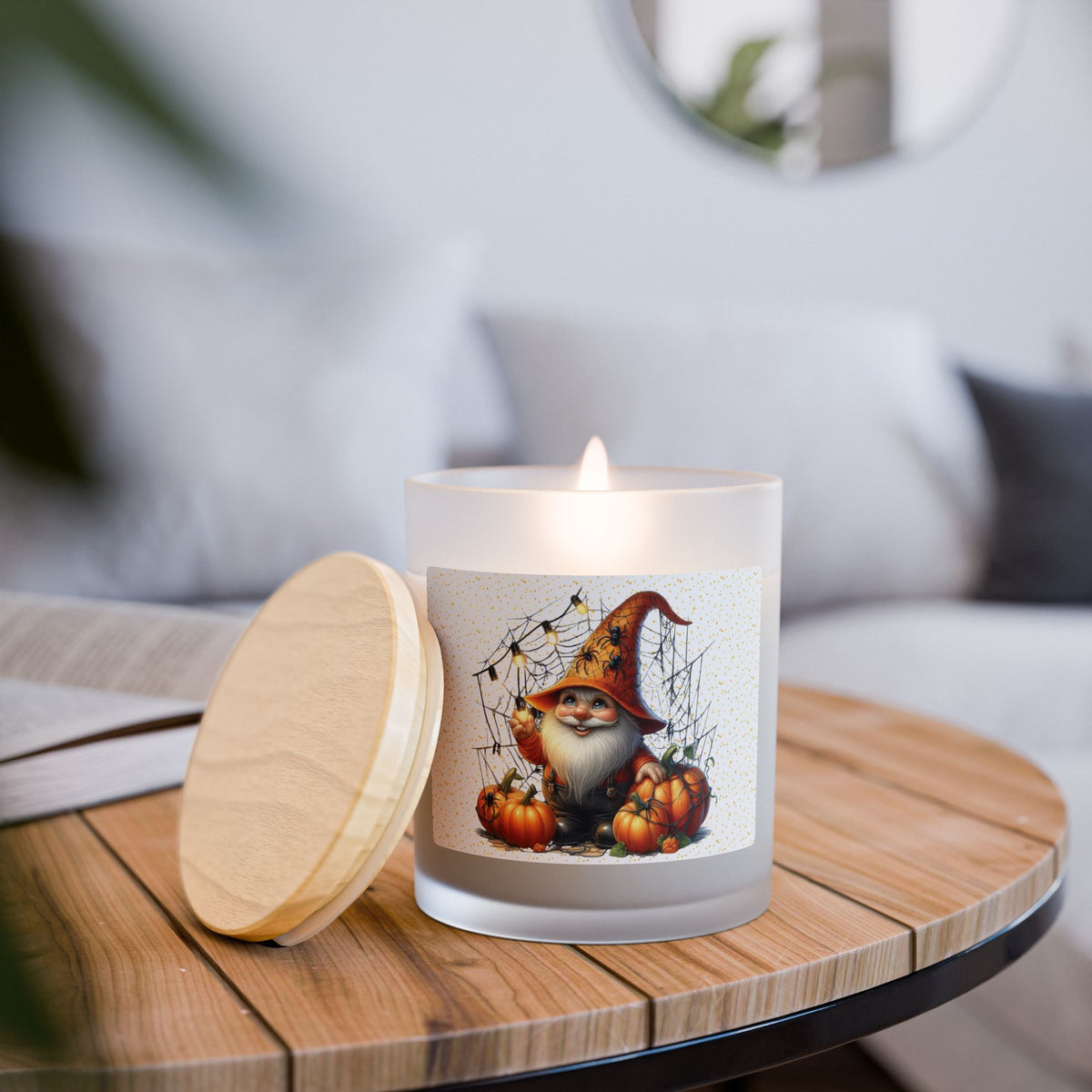 Whimsical Halloween Gnome Spider 11oz Candle, Decorative Candle, Autumn Decor, Pumpkin Candle, Gnome Candle, Unique Home Gift