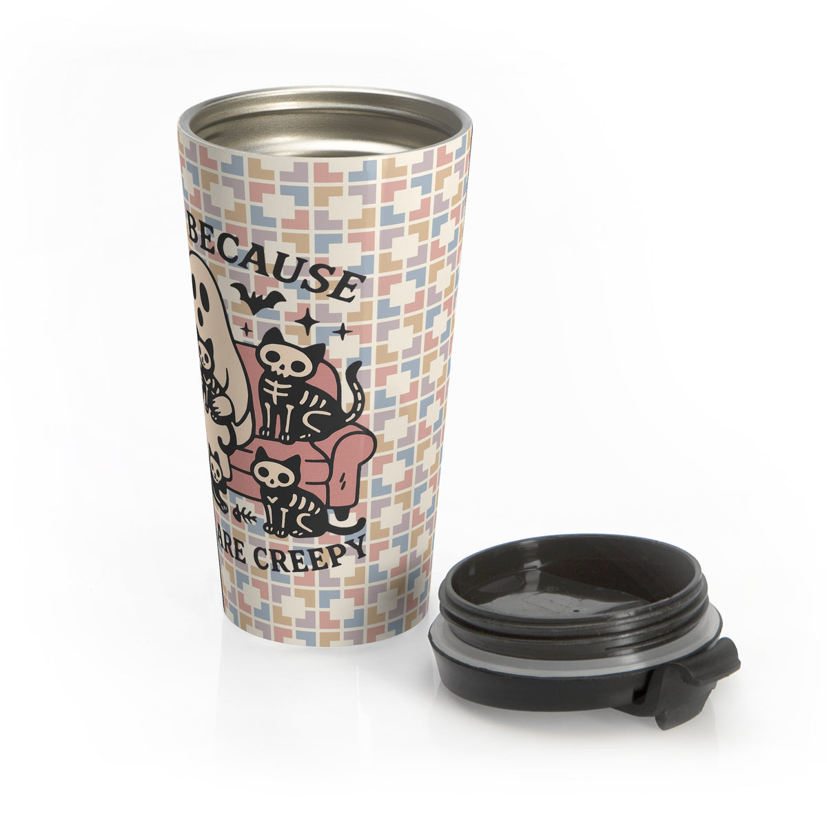 Funny Halloween  Cat Lovers Travel Mug, Stainless Steel Travel Coffee Cup, Gifts for Cat Owners, Halloween Mug, Pet Lover Drinkware