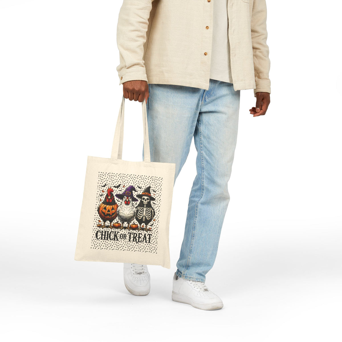 Cute Halloween 15x16" Trick or treat Tote Bag, Two-Side Cotton Canvas Trick or Treat Bag, Eco-Friendly Shopping Tote, Spooky Season Gift