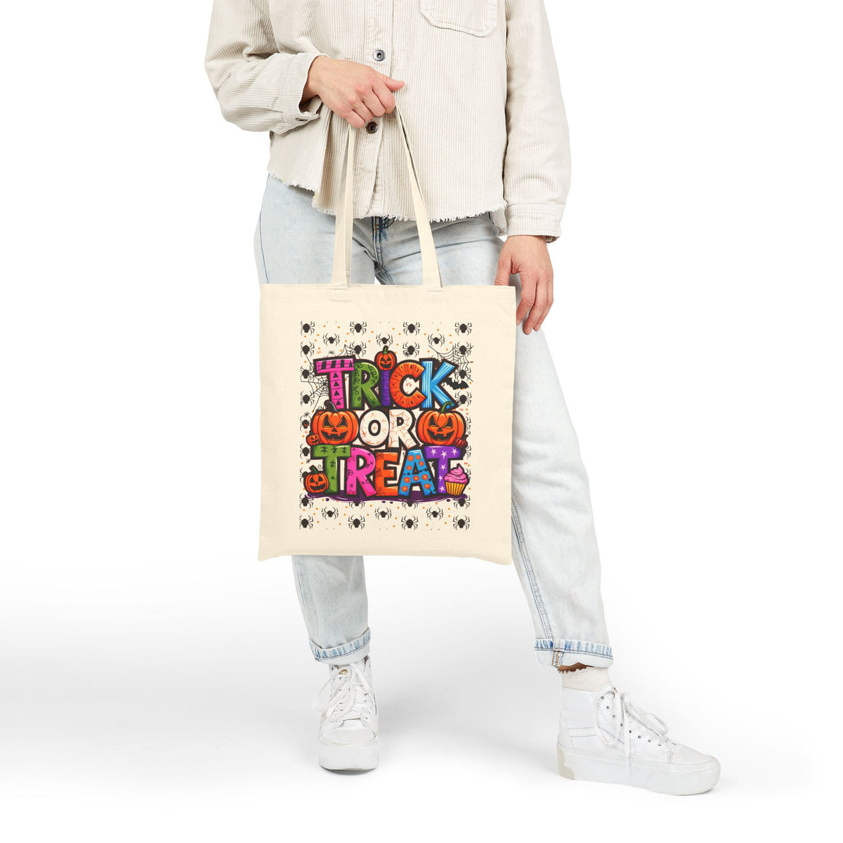Halloween Trick or Treat Cotton Canvas Tote Bag | Eco-Friendly Gift, Spooky Season Accessory, Reusable Shopping Bag, Festival Fun