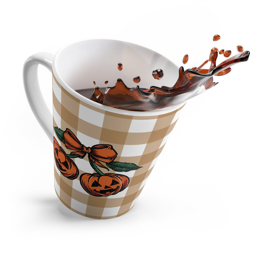 Fall Pumpkin "Cherry" Latte Mug, Halloween Coffee Cup, Autumn Decor, Cute Mug for Cherry Lovers, Seasonal Gift Idea