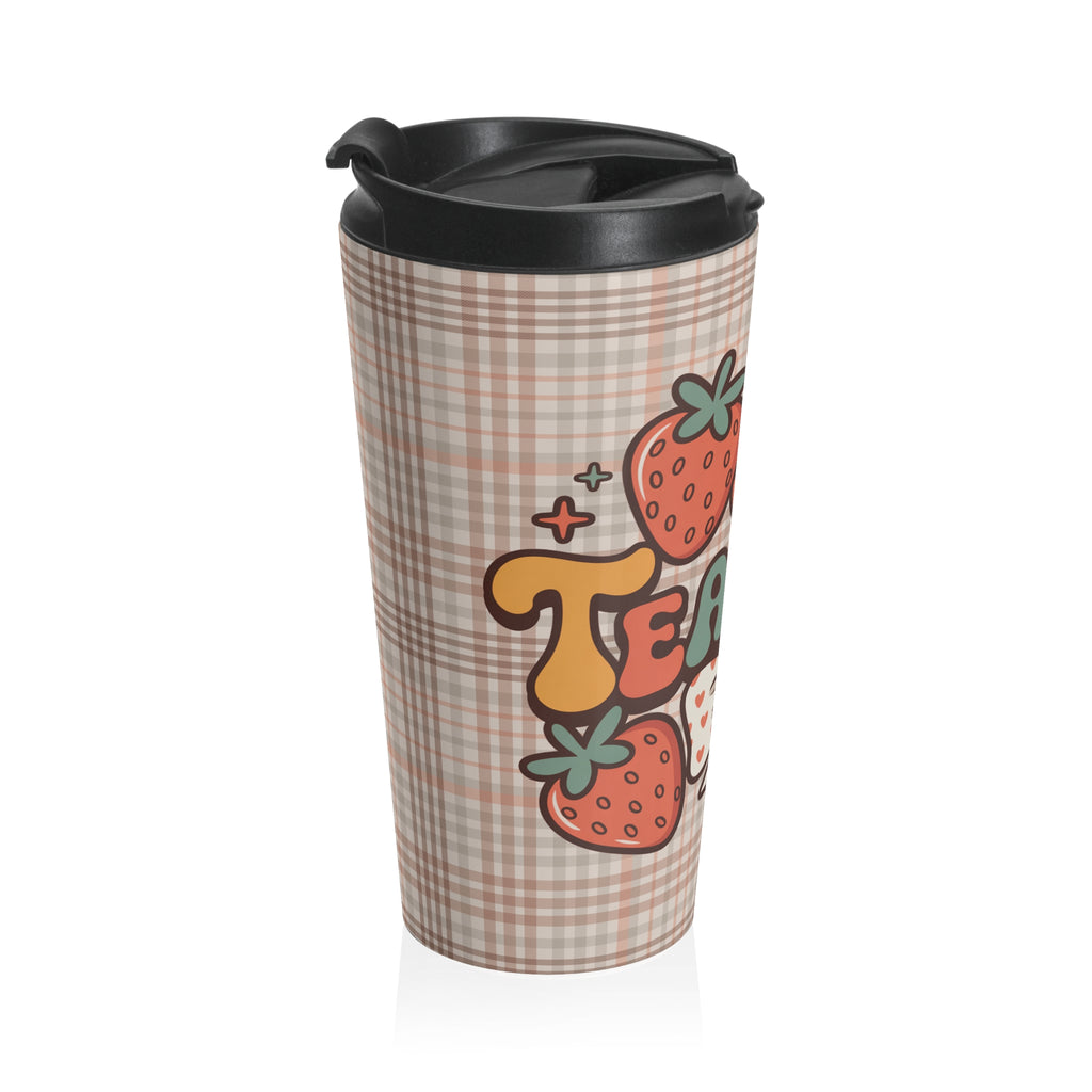 Colorful Floral Teacher Stainless Steel Travel Mug, Coquette Bow, Gift for Teachers, Cute Travel Mug, Insulated Neutral Tones