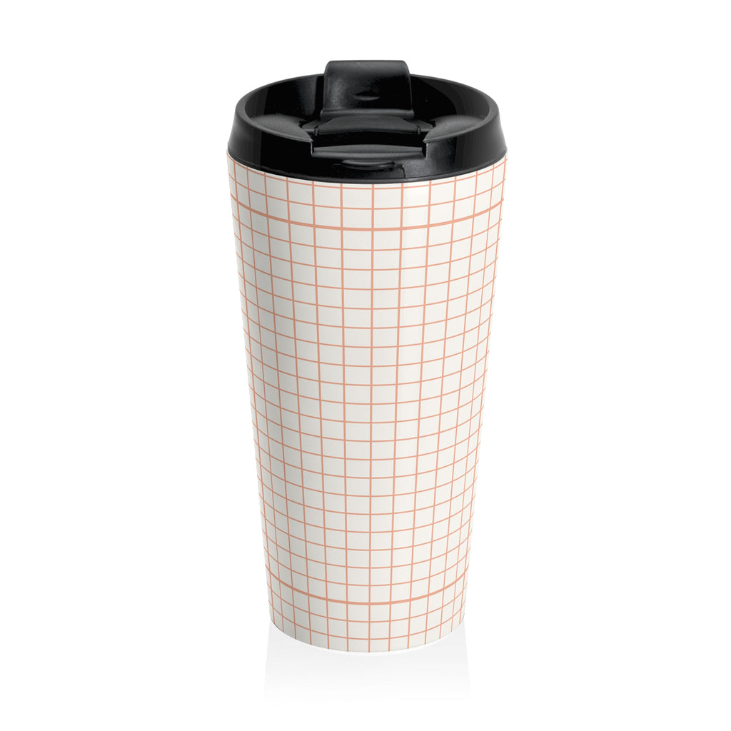 Halloween "Hocus Pocus & Coffee" Gingham Check Pattern Stainless Steel Travel Mug | Cozy Fall Pumpkin Latte Vibe