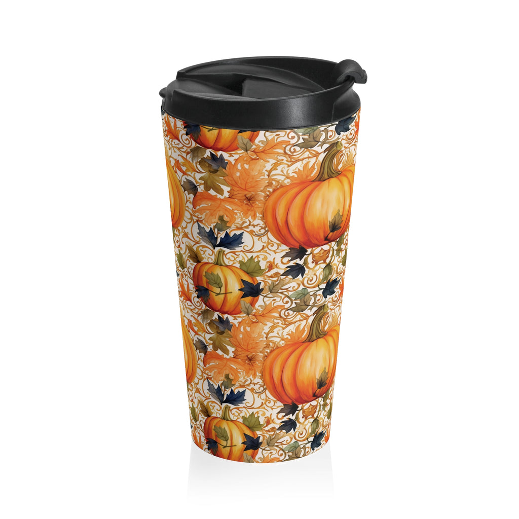 Fancy Fall Autumn Pumpkin Travel Mug, Gorgeous Fall Coffee Cup, Seasonal Drinkware, Halloween Party Gift, Harvest Decor
