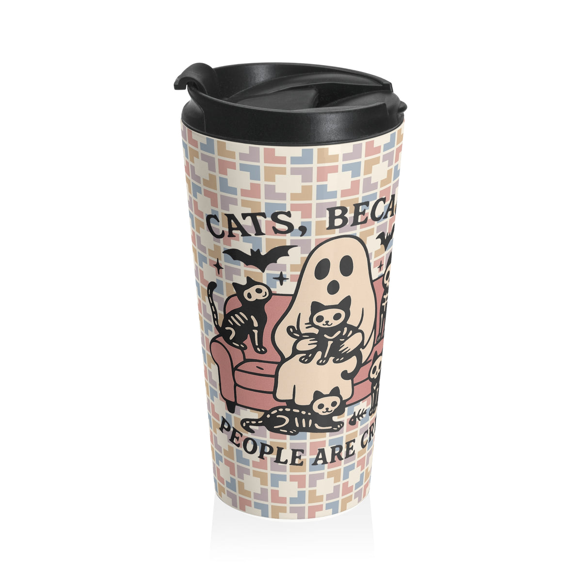 Funny Halloween  Cat Lovers Travel Mug, Stainless Steel Travel Coffee Cup, Gifts for Cat Owners, Halloween Mug, Pet Lover Drinkware