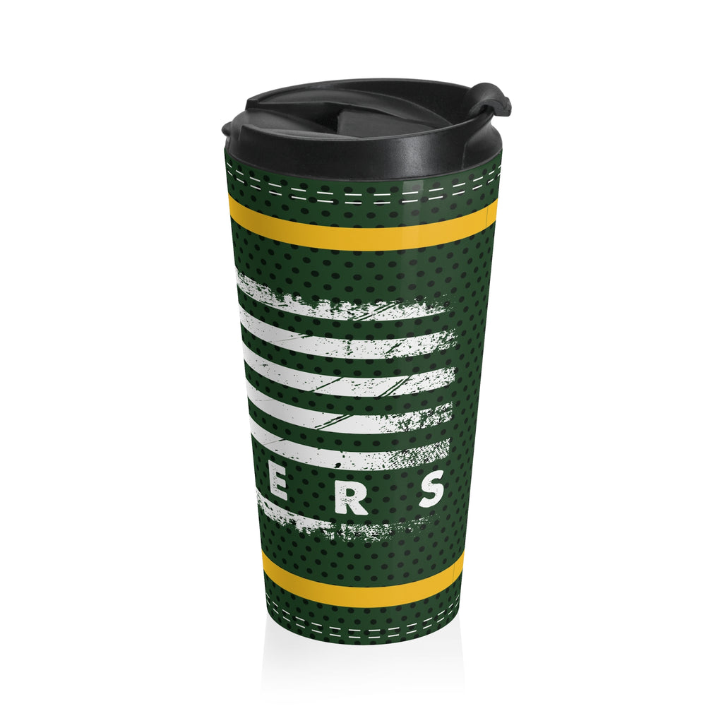 Green Bay Packers Fan Stainless Steel Travel Mug, US Flag Design, Football Jersey Pattern, Gift for Football Lover,