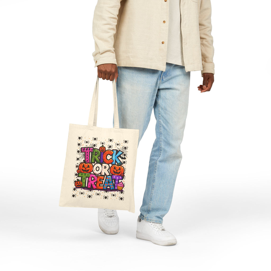Halloween Trick or Treat Cotton Canvas Tote Bag | Eco-Friendly Gift, Spooky Season Accessory, Reusable Shopping Bag, Festival Fun