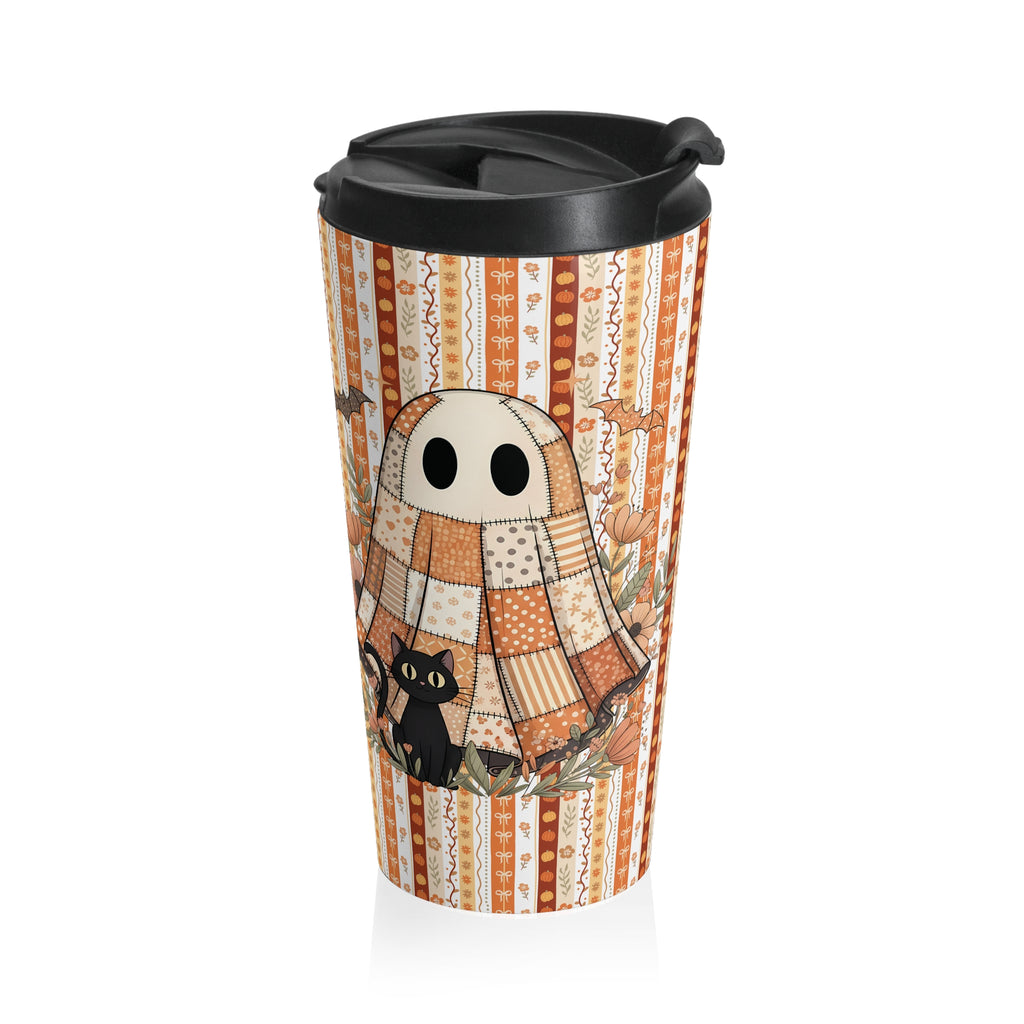 Halloween Ghost - Autumn Stainless Steel Travel Mug, Perfect for Fall, Pumpkin Spice, Quilt Lovers