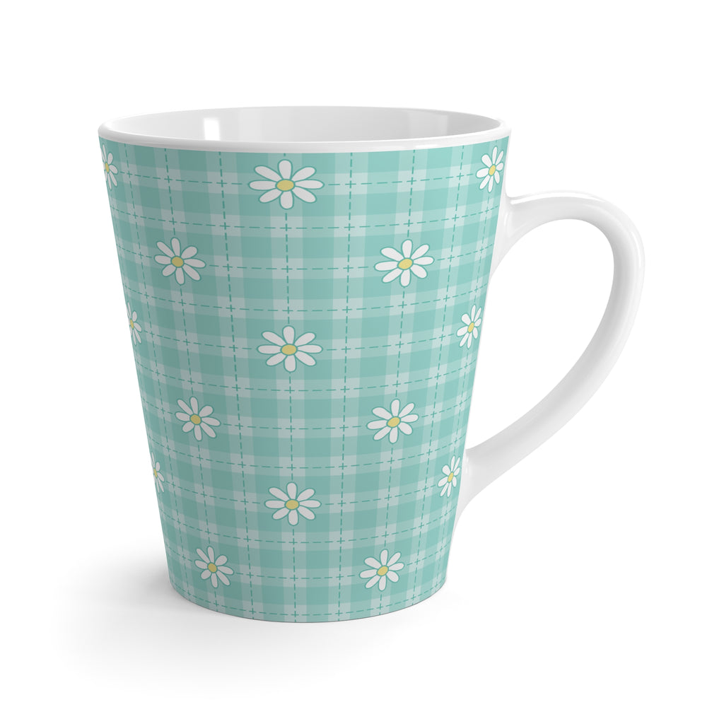 Flower Power Teacher Latte Mug - Cute Gift for Educators, Spring Decor, Coffee Lover, Daisy Floral Cyan Mug, Classroom Essentials