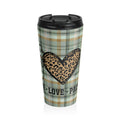 Green Bay Packers Football Fan Green Plaid "Drink, Love, Packers" Stainless Steel Travel Mug, Sports Team Gift, Game Day Tailgating Gear