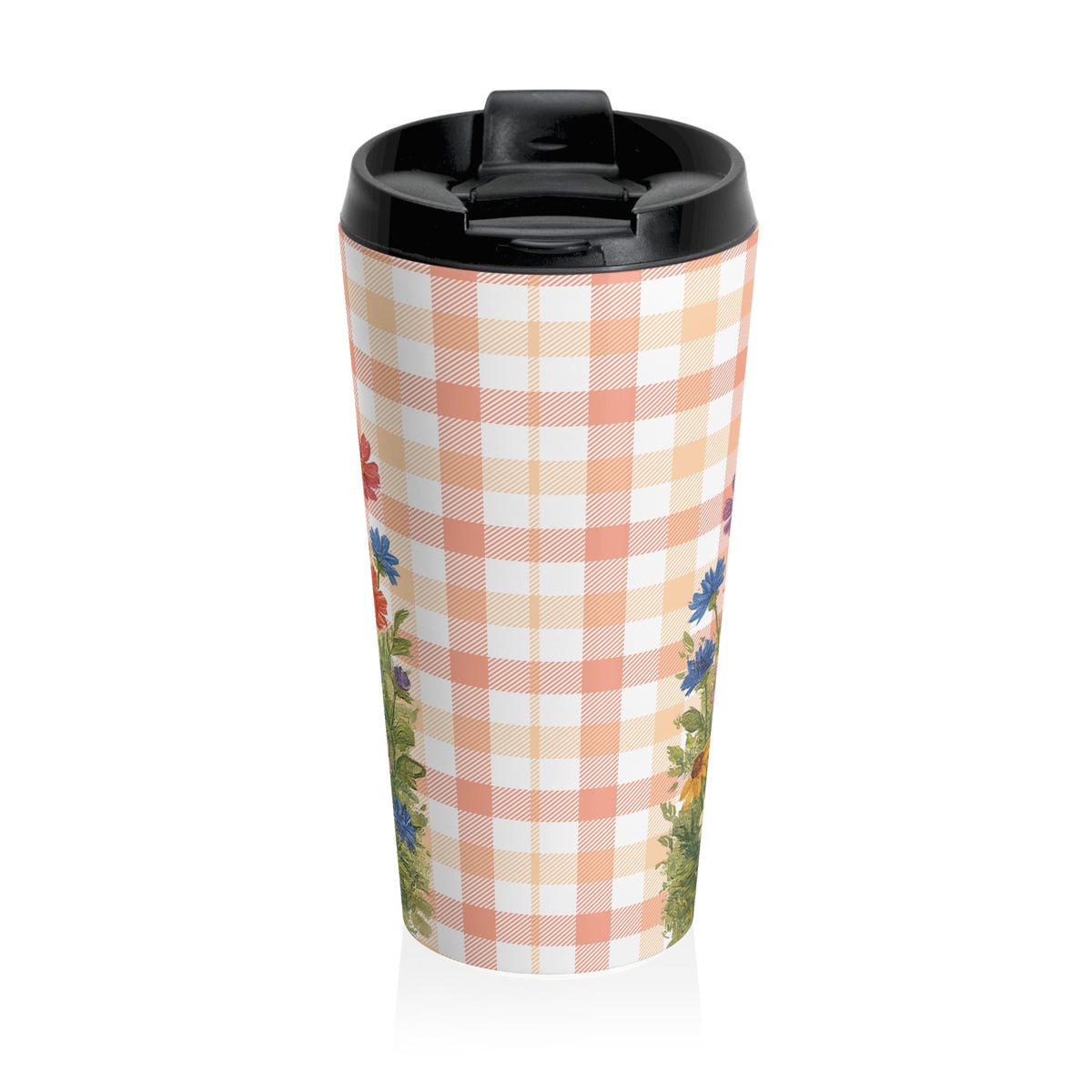 Cute Ghost Pumpkin Travel Mug | Autumn Plaid Floral Stainless Steel