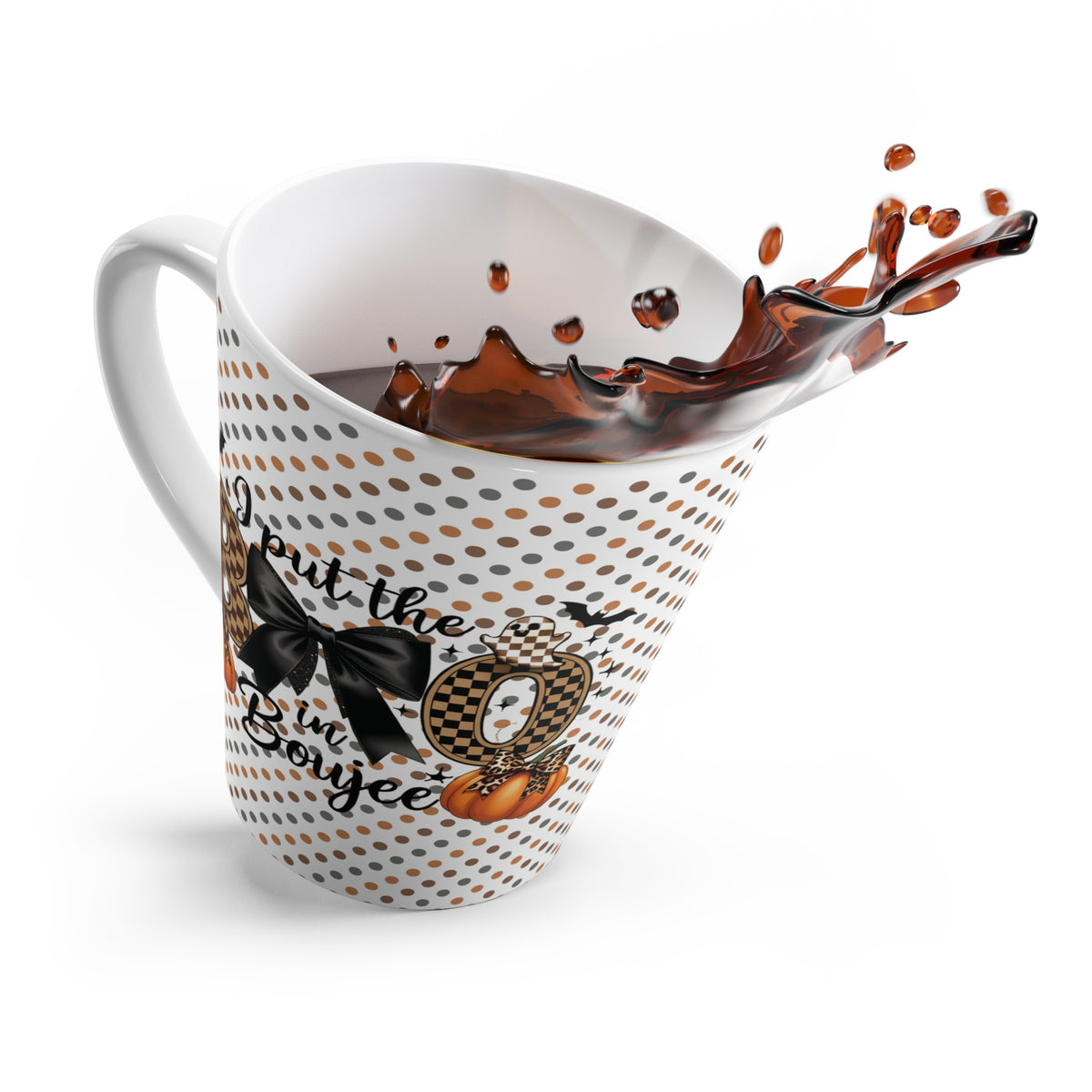 Cute Coquette Bow Bougie Pumpkin Latte Mug | Cozy Fall Decor, Halloween Gifts, Halloween Coffee Cup