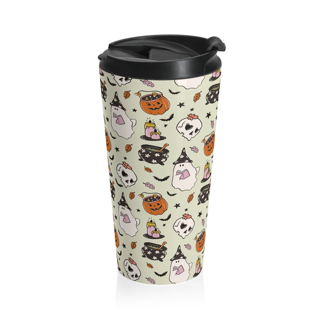 Halloween-Ghosts Wizards, Pumpkins Themed Travel Mug, Cute Ghosts and Pumpkins, Perfect for Fall Gifts, Spooky Season