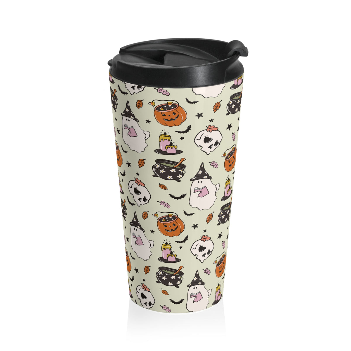 Halloween-Ghosts Wizards, Pumpkins Themed Travel Mug, Cute Ghosts and Pumpkins, Perfect for Fall Gifts, Spooky Season