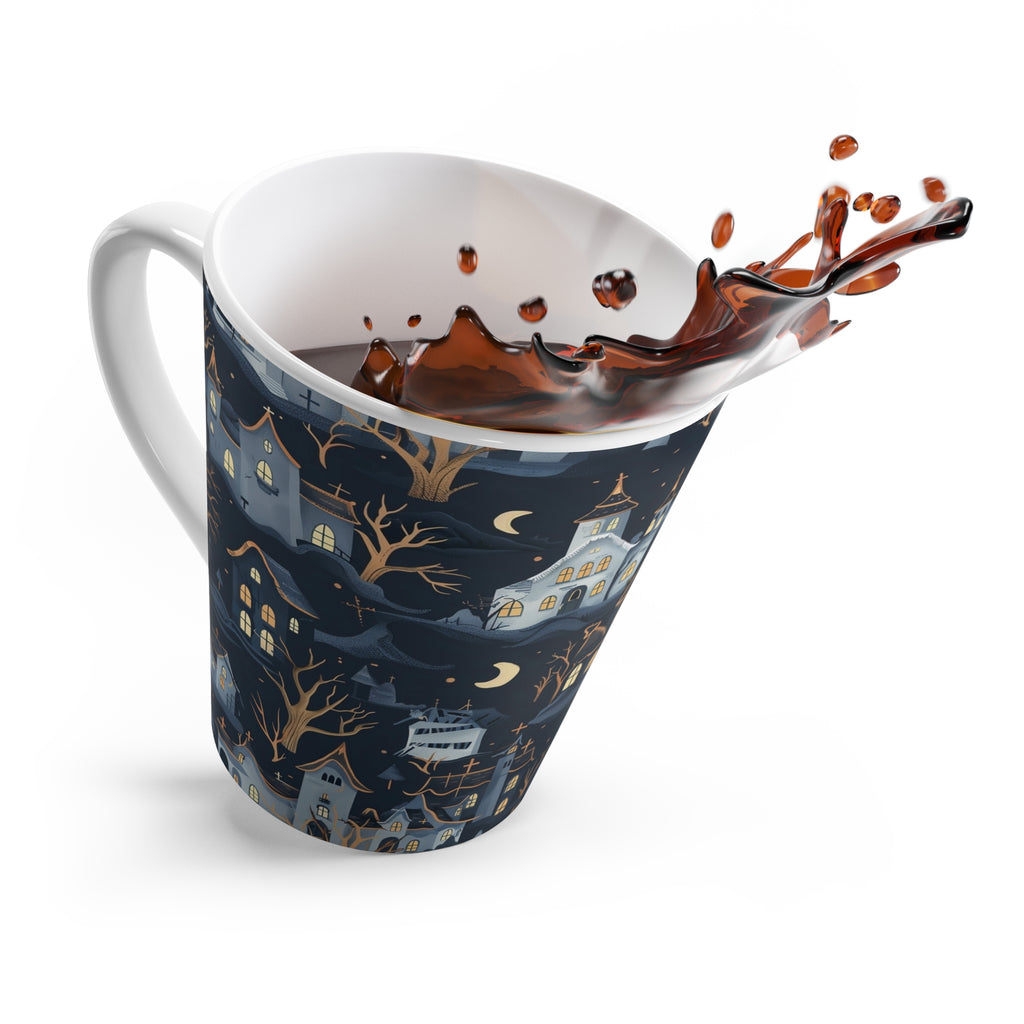 Whimsical Haunted House Latte Mug, Cute Halloween Coffee Cup, Spooky Tea Mug, Unique Ghostly Kitchen Decor, Funny Halloween Drinkware