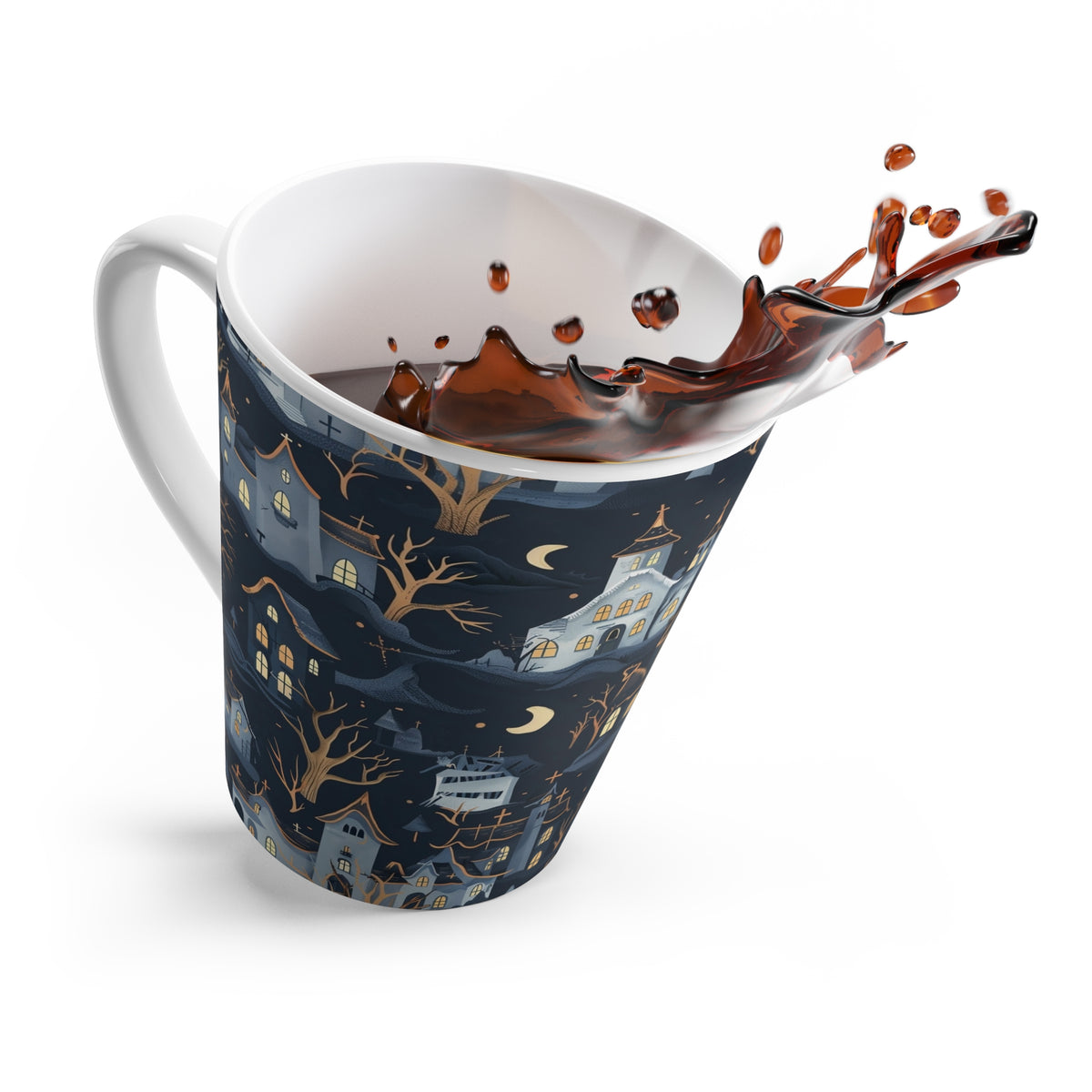 Whimsical Haunted House Latte Mug, Cute Halloween Coffee Cup, Spooky Tea Mug, Unique Ghostly Kitchen Decor, Funny Halloween Drinkware