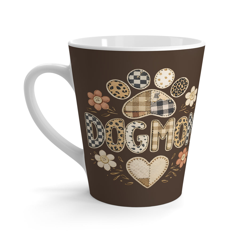 Dog Mom Latte Mug | Paw Print Patchwork Floral Design