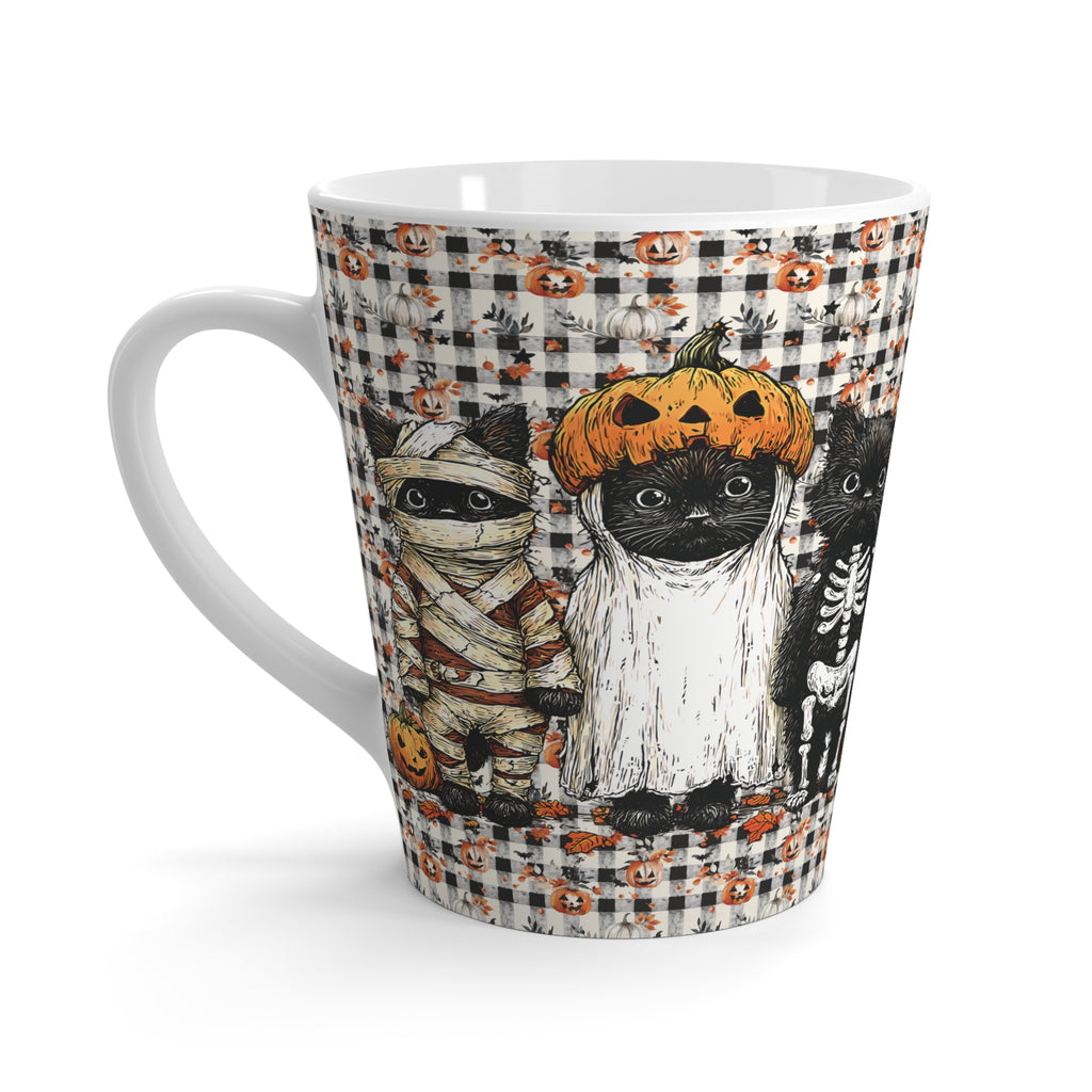 Halloween Cat Latte Mug, Darling Black Kitty in Costume, Black Cat Coffee Cup, Fall Pumpkin Mug, Halloween Decor