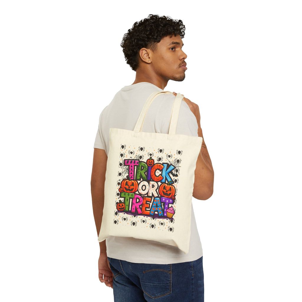 Halloween Trick or Treat Cotton Canvas Tote Bag | Eco-Friendly Gift, Spooky Season Accessory, Reusable Shopping Bag, Festival Fun