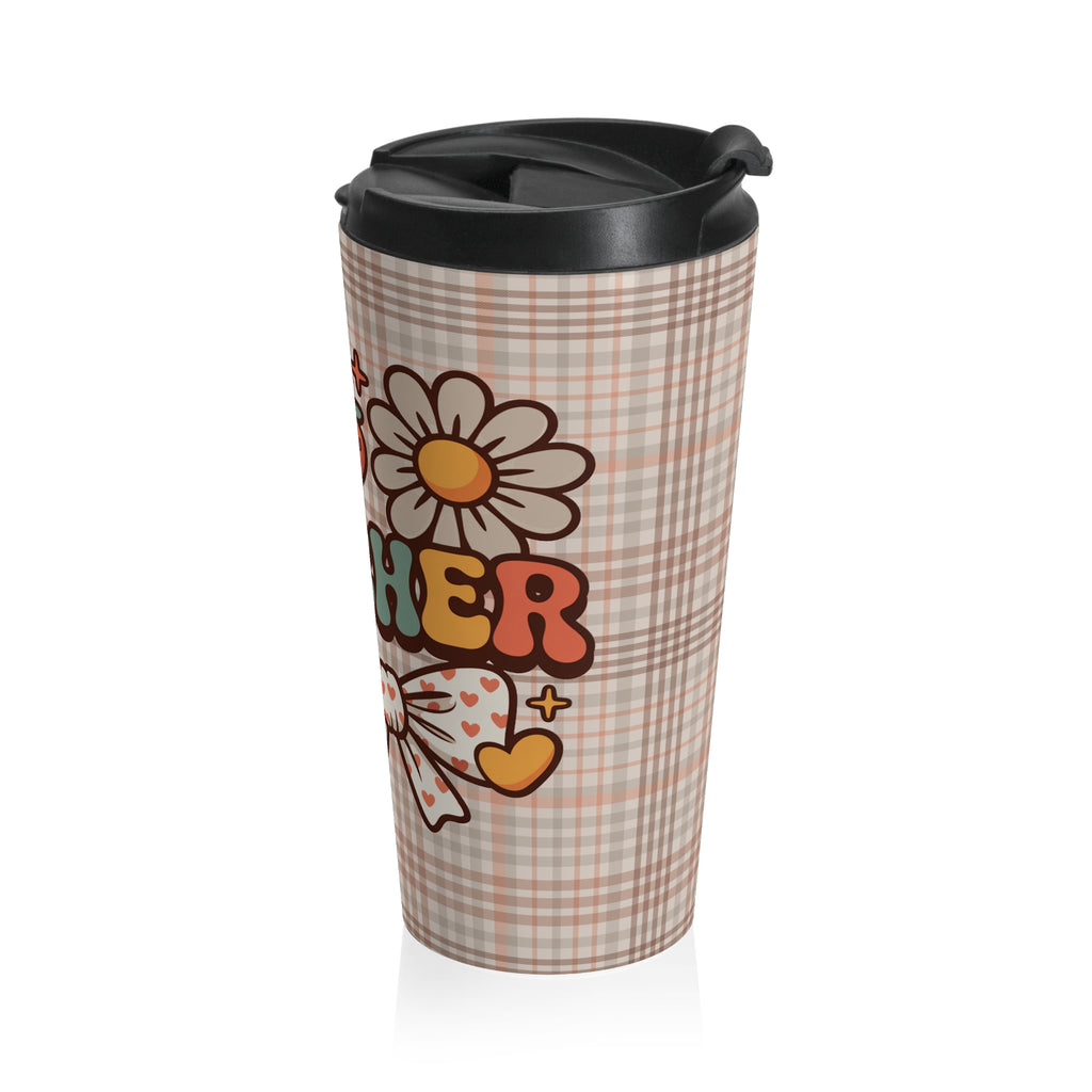 Colorful Floral Teacher Stainless Steel Travel Mug, Coquette Bow, Gift for Teachers, Cute Travel Mug, Insulated Neutral Tones