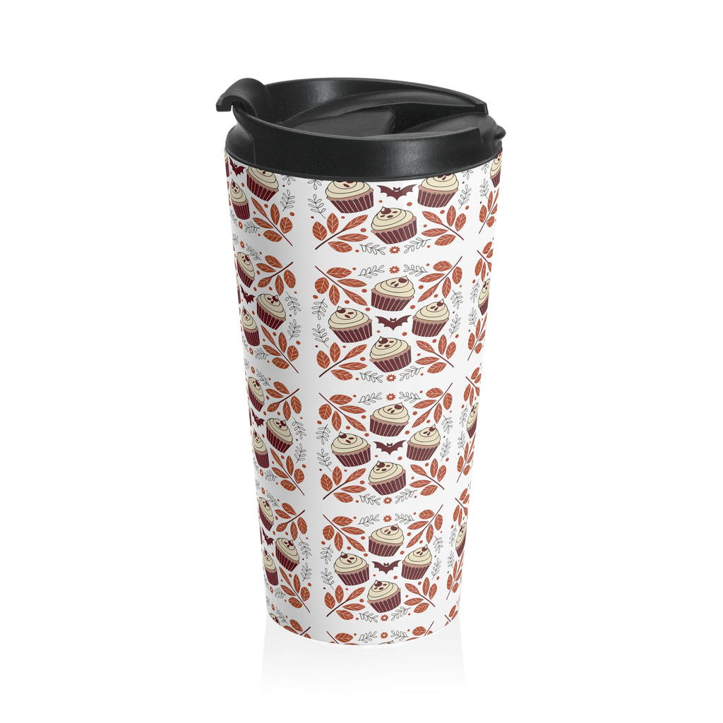 Whimsical Nordic Floral Cupcake Halloween Travel Mug, Hygge Coffee Lover Gift, Stainless Steel Travel Tumbler