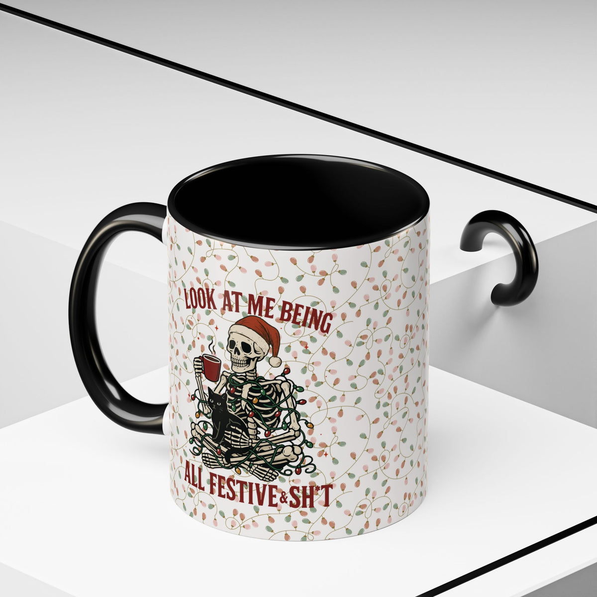 Funny Festive Christmas Lights Skeleton Coffee Mug - 11 oz