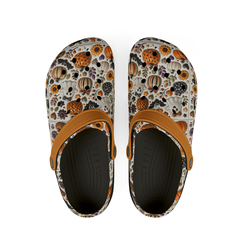 Autumn Pumpkin Pattern Clogs shoes | EVA foam slip-on clog with orange strap