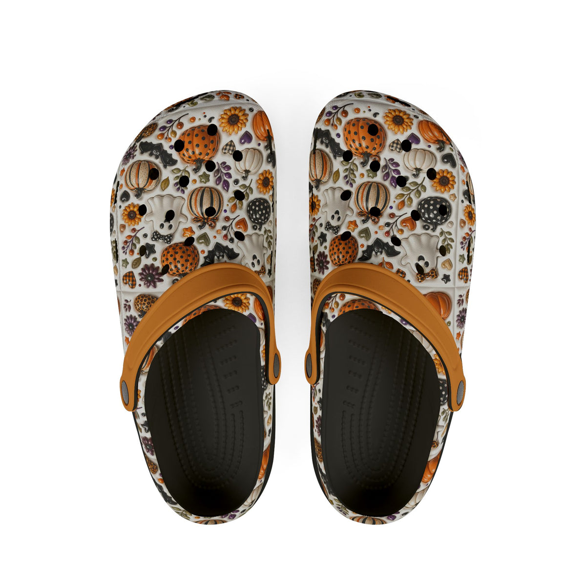 Autumn Pumpkin Pattern Clogs shoes | EVA foam slip-on clog with orange strap