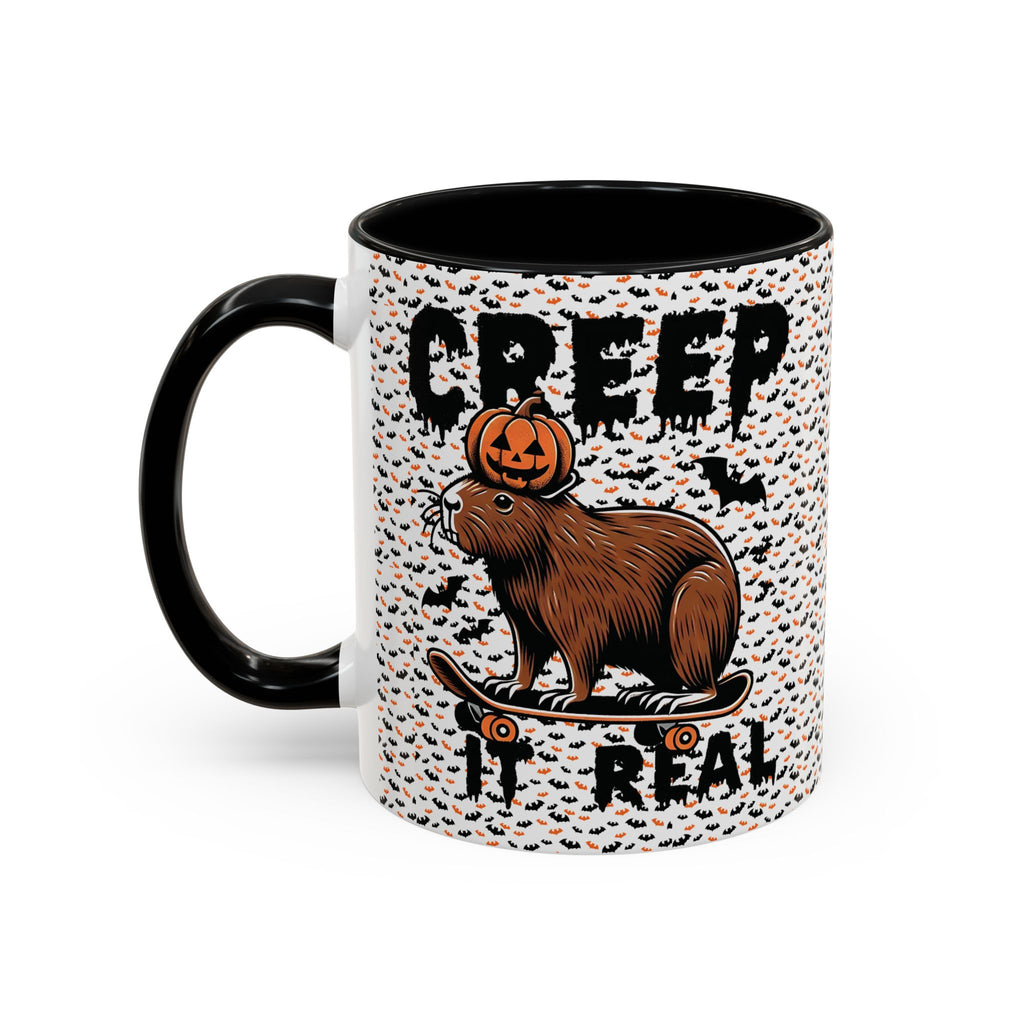 Funny Skateboarder Capybara Halloween Two-sided Mug - "Happy Halloween Bruh" & "Creep It Real"