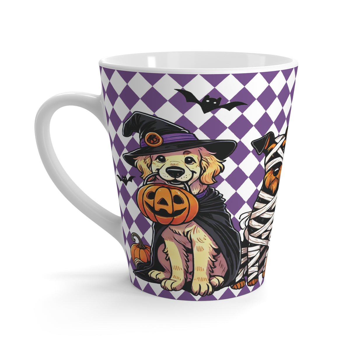 Halloween Dog in Costumes Latte Mug, Fall Decor, Spooky Coffee Cup, Dog Lover Gift, Cute Funny Pet Mug for Halloween