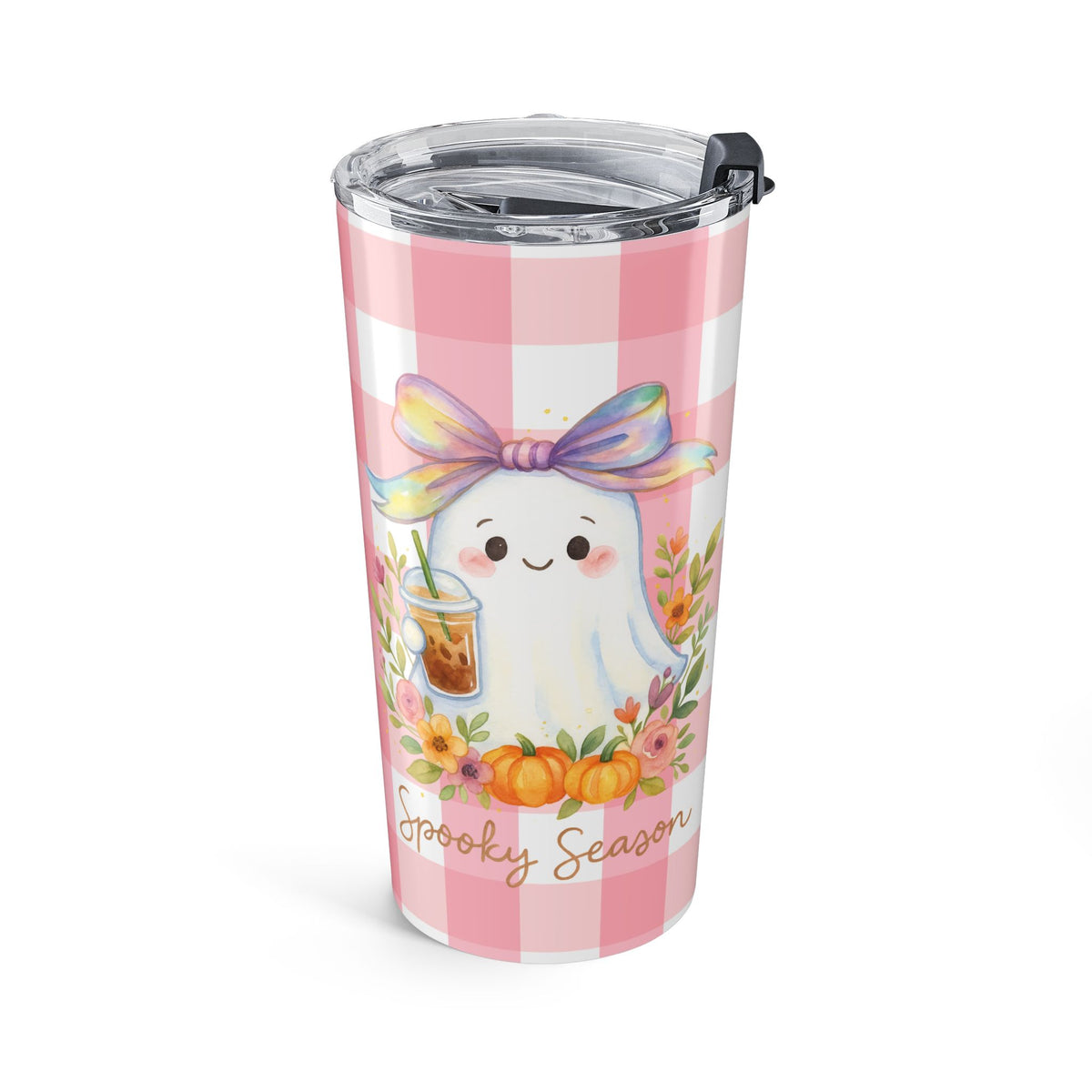 Cute Coquette Ghost Pink Halloween Tumbler 20oz - Drinkware for Fall Gift Idea, Insulated Travel Mug