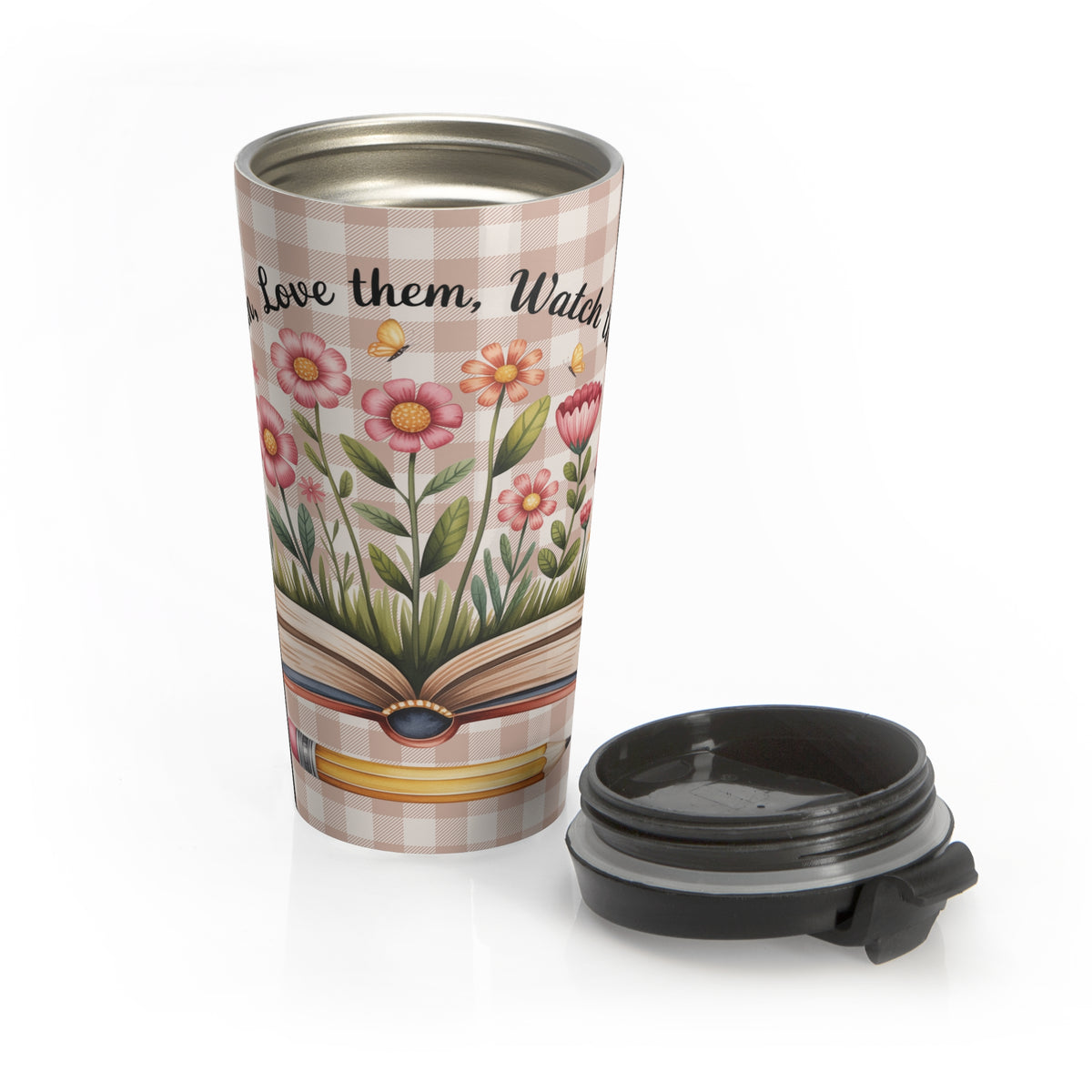 Teachers Floral Travel Mug - Stainless Steel, Love Them Teach Them Watch Them Grow | Gifts, Coffee Lovers, Teacher Appreciation, Back to