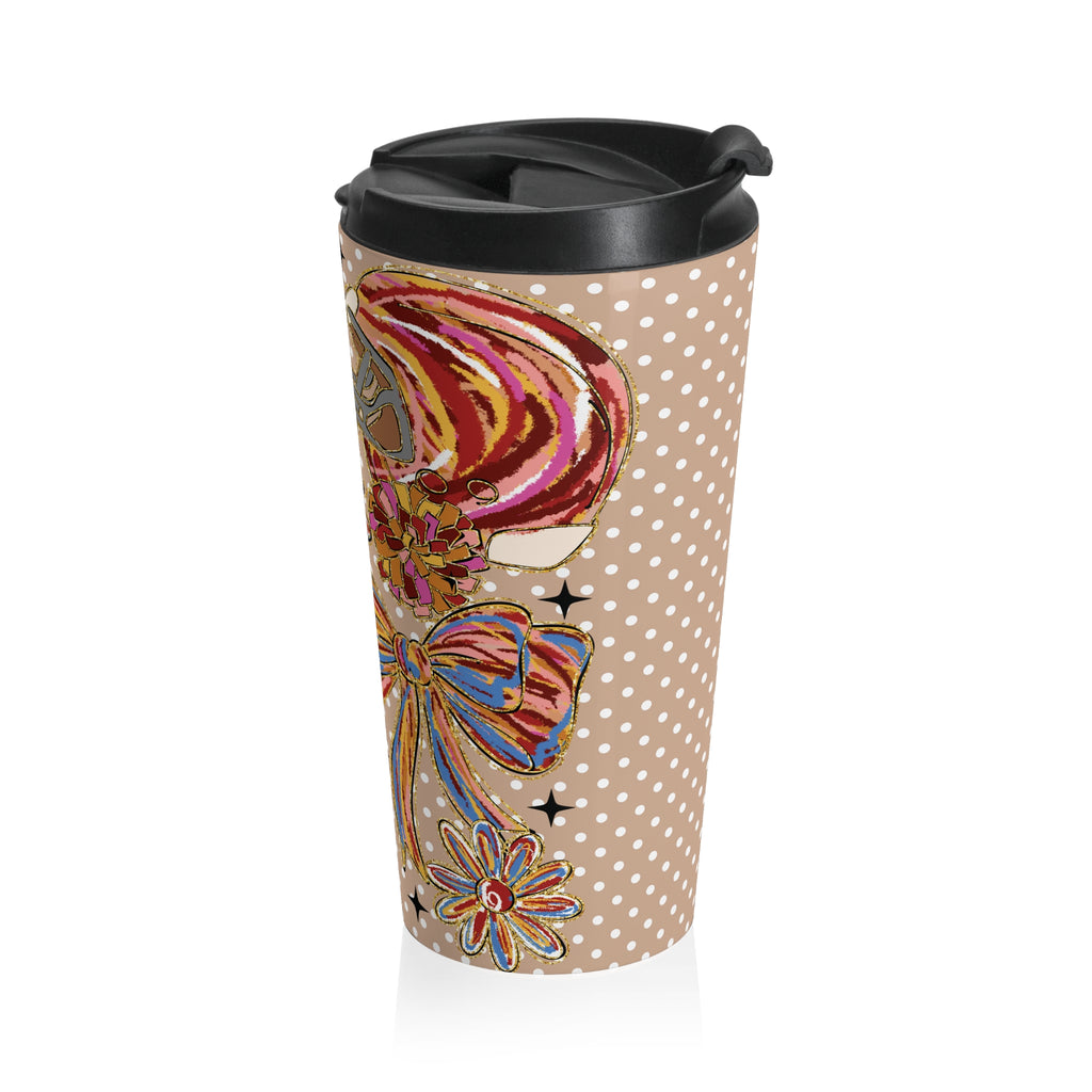 Coquette Bow and Football Floral Travel Mug | Artistic Polka Dots Travel Coffee Cup