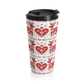 Red Scandinavian Reindeer Pattern Insulated Travel Mug | Nordic Christmas Mug