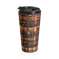 Halloween Plaid Travel Mug | Pumpkins, Cats, Bats & Skulls