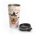 Halloween "Hocus Pocus & Coffee" Gingham Check Pattern Stainless Steel Travel Mug | Cozy Fall Pumpkin Latte Vibe