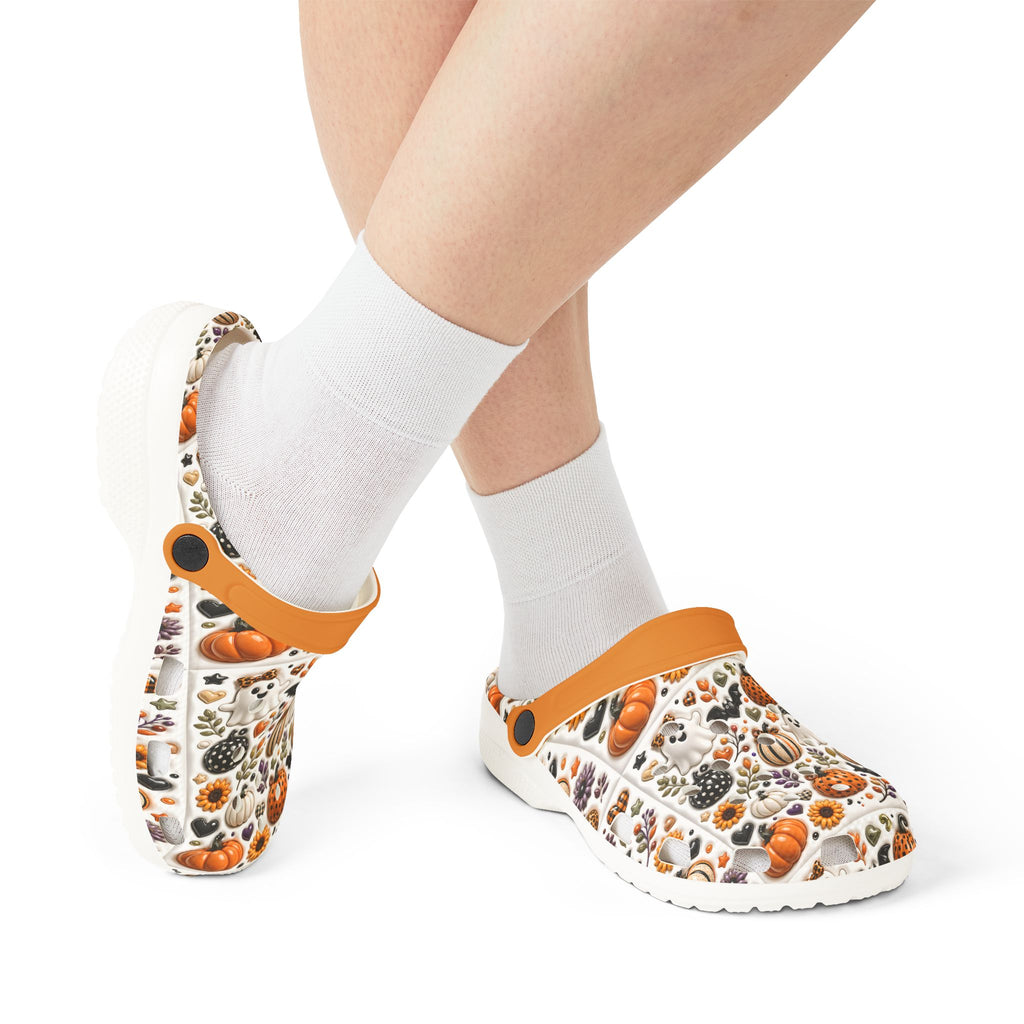Autumn Pumpkin Pattern Clogs shoes | EVA foam slip-on clog with orange strap