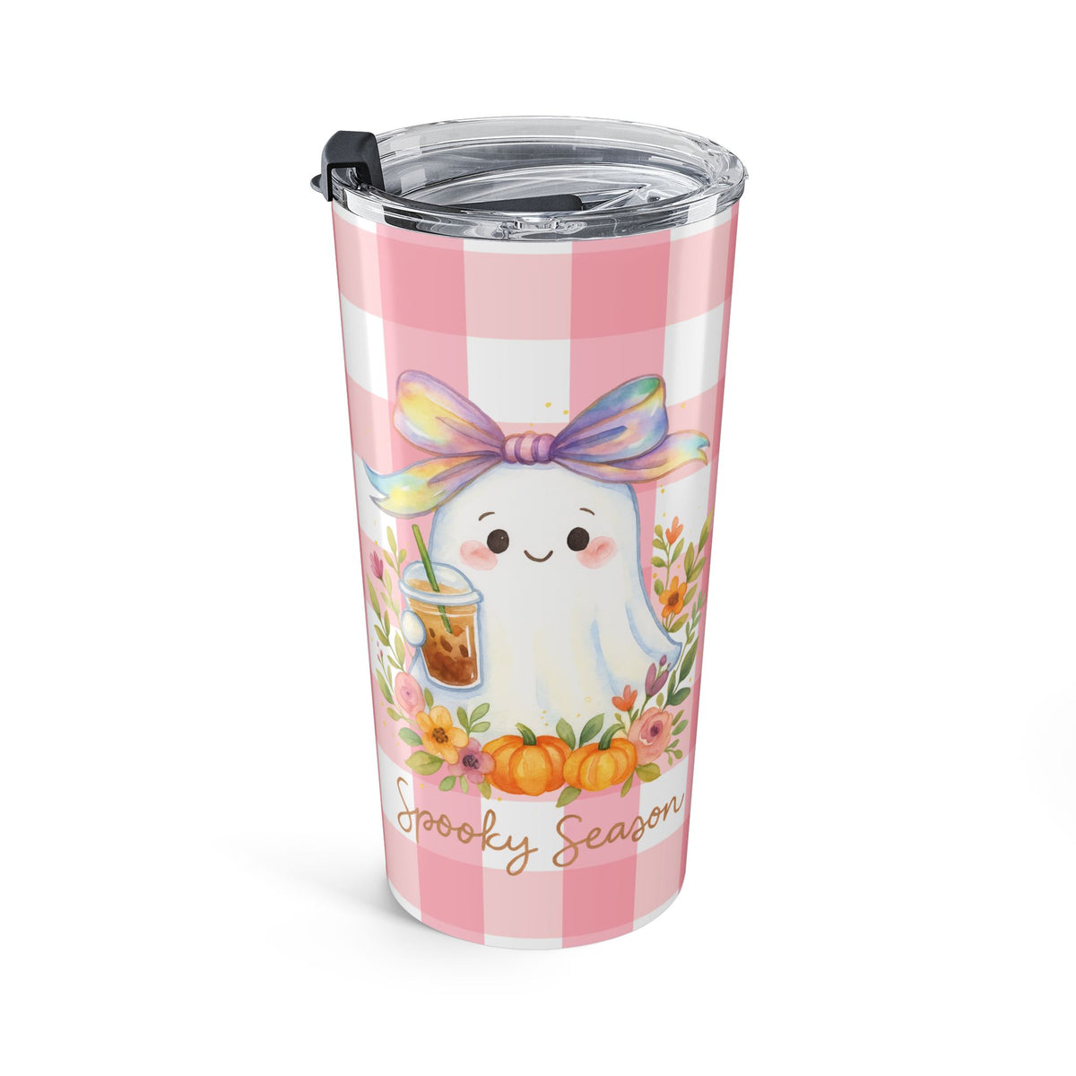 Cute Coquette Ghost Pink Halloween Tumbler 20oz - Drinkware for Fall Gift Idea, Insulated Travel Mug