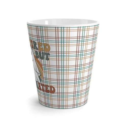 Cozy Funny Ghost Latte Mug - Perfect for Coffee Lovers, Cute Halloween, Dead Tired But Caffeinated, Autumn Nights, Plaid Design