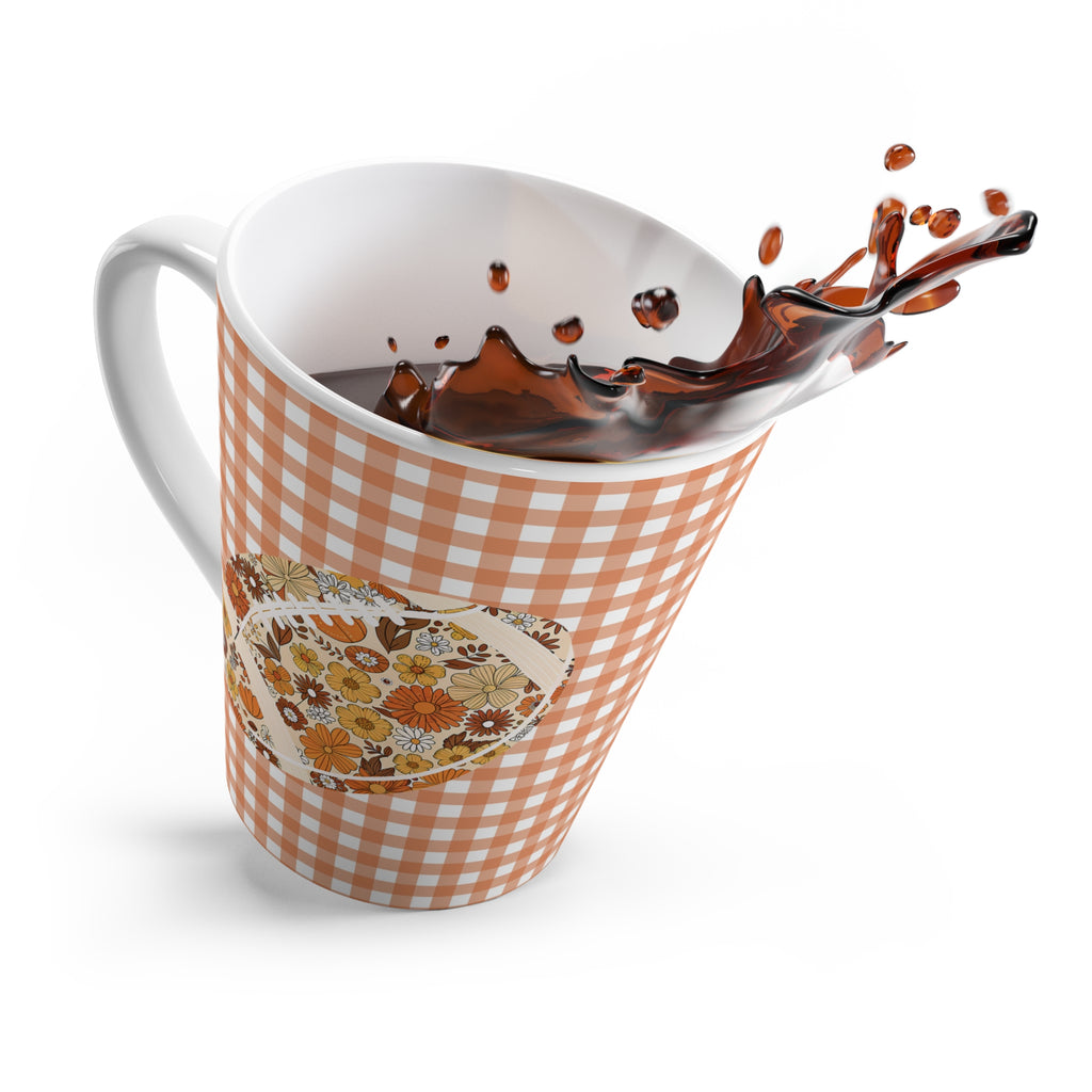 Fall Floral Football Fan Latte Mug - Autumn Coffee Cup, Sports Team Tea Mug, Seasonal Hot Cocoa Mug, Thanksgiving