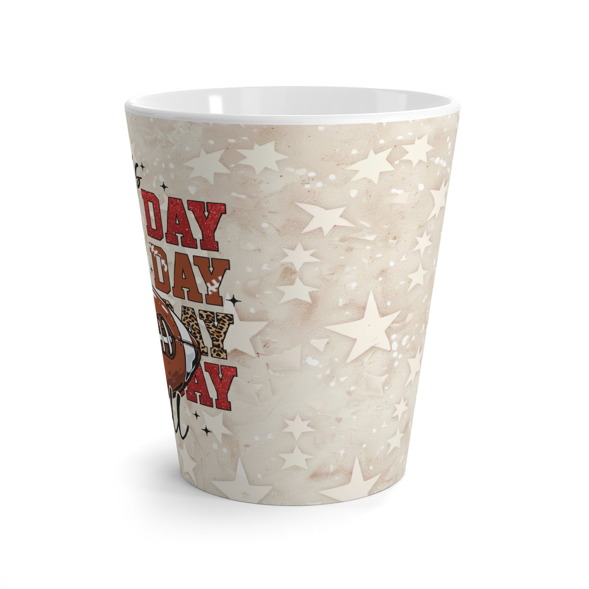 Latte Mug, Red Coquette Bow Football Game Day Cup, Neutral Beige Taupe Coffee Mug, Hot Beverage Cup, Sports Fan Gift, Game Day